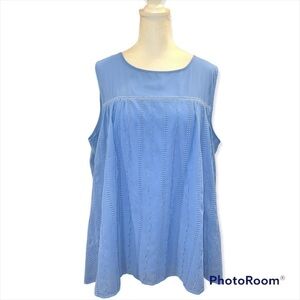 AGB‎ Woman Periwinkle Blue Box Embroidered  Blouse with Sheer Neckline Size 1X